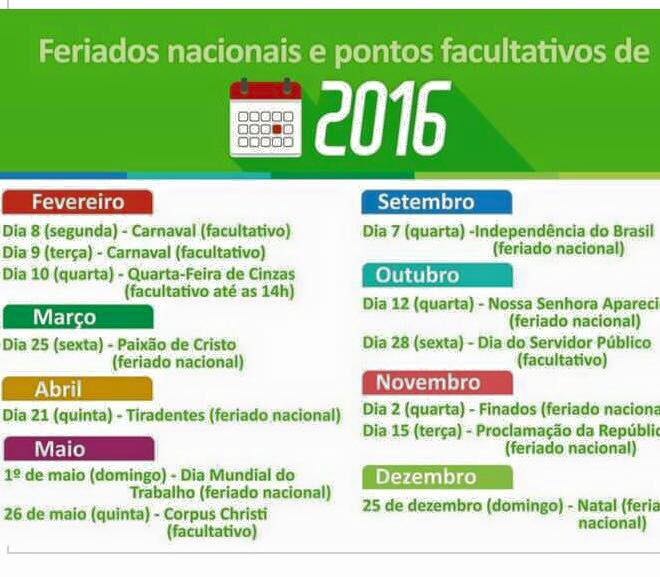 Feriados Nacionais e Pontos Facultativos  Sinttel SC